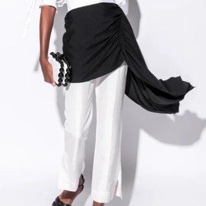 Rosie Assoulin Cigarette Sash Pant in Silk Dupioni Cream/Black Size 6 NWT